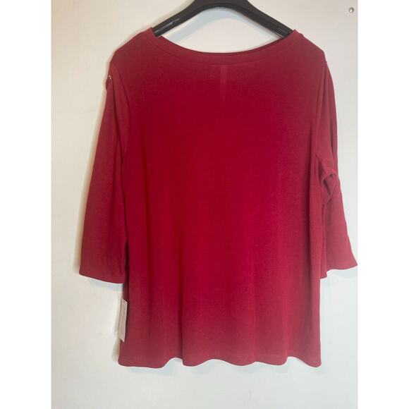 NY Collection Womens Regular Fit Crew Neck Lace-Up Blouse 3/4 Sleeve Size 3X Red - Picture 2 of 7
